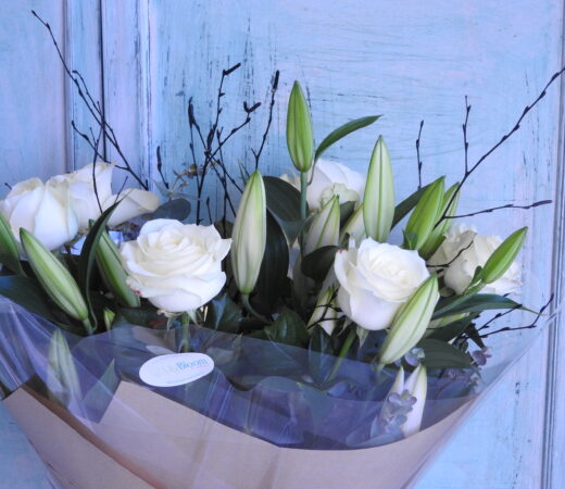 Pure White Lilies and Roses